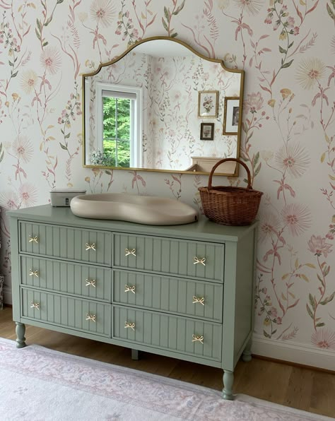 x curated on LTK Nursery Dresser Inspiration, Koppang Nursery, Wallpaper Nursery Ideas, Nursery Molding, Nursery With Wallpaper, Girls Floral Nursery, French Country Nursery, Nursery Styling, Floral Baby Girl Nursery