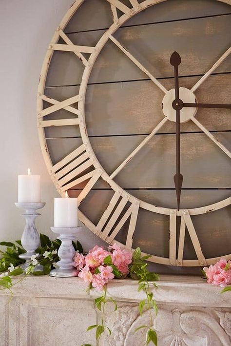 40 Cool Wall Clocks For Any Room Of The House Rustic Wall Clock, Oversized Wall Clock, Style Rustique, Clock Decor, Rustic Wall, Hand Painted Wood, Rustic Walls, First Home, Cool Walls