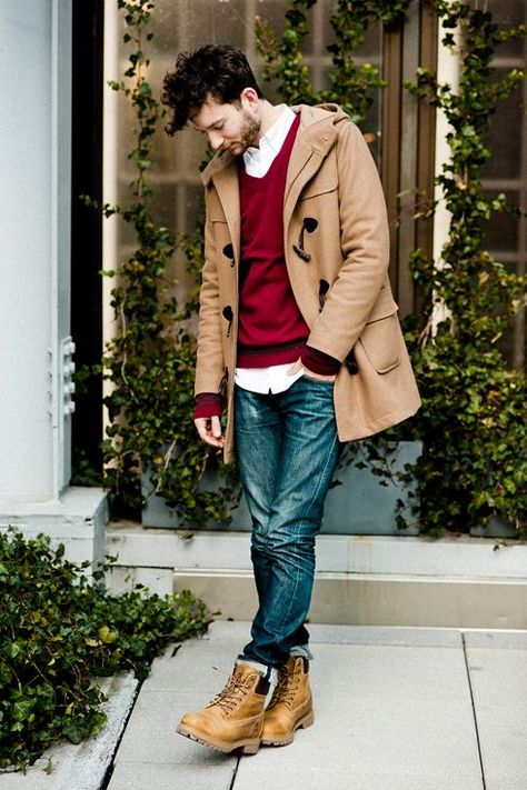 Men's outfits with Timberland boots How To Wear Timberlands, Outfit Herren, Timberland (men), Timberland Outfits, Timberland Style, Mens Fashion Smart, Mens Fashion Rugged, Mens Fashion Blog, Hipster Mens Fashion