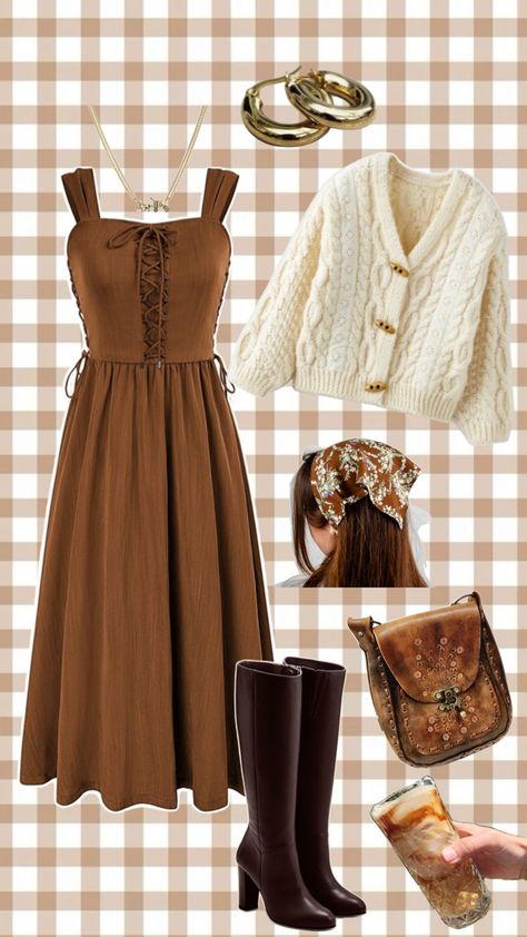 Brown dress equestrian classic style outfit for fall autumn 2024 earth tones Warm Tone Outfits, Earth Toned Outfits, Earth Tones Outfit, Outfit For Fall, Classic Style Outfits, Boho Style Outfits, Brown Dress, Fall 2024, Comfortable Outfits