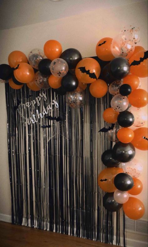 Halloween Party Decor Birthday, Halloween Party Easy Decorations, Halloween Decorations For A Party, Halloween 7th Birthday Party, Halloween Back Drops Photo Backdrops, Photo Booth Backdrop Halloween, Halloween Theme Birthday Party Ideas, Photo Wall Halloween, Spooky 21st Birthday