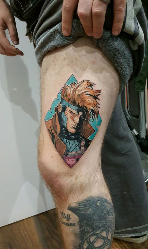 Gambit Tattoo Design, X Men Tattoo Ideas Marvel, Gambit Tattoo X Men, Gambit Xmen Tattoo, Gambit Tattoo, Dc Tattoos, Rogue Tattoo, Xmen Tattoo, Gambit Xmen