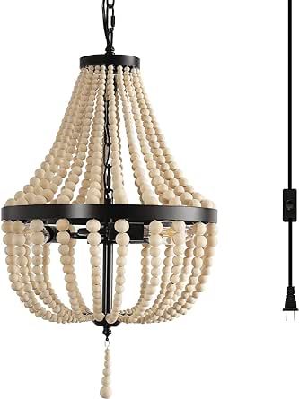 3-Light Plug in Chandelier Mini Wood Beaded Bohemian Pendant Light Fixture with 16.4ft Swag Cord,Black Metal Finish Natural Color Beads,Dining Room,Living Room,Foyer,Bedroom… Chandelier Mini, Plug In Chandelier, Living Room Foyer, 3 Light Chandelier, Pendant Fixture, Color Beads, Dining Room Living Room, Metal Finishes, Light Fixture