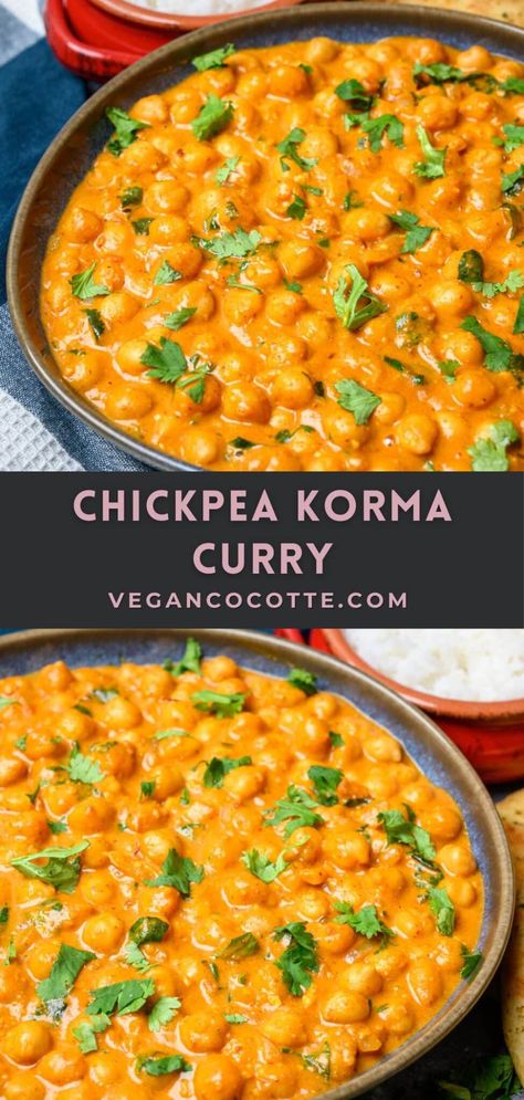 Chickpea Korma Curry Coconut Chickpea, Vegan Chickpea Curry, Creamy Curry, Chickpea Curry Recipe, Vegan Curry Recipes, Korma Recipe, Vegan Chickpea, Thai Coconut, Vegan Curry