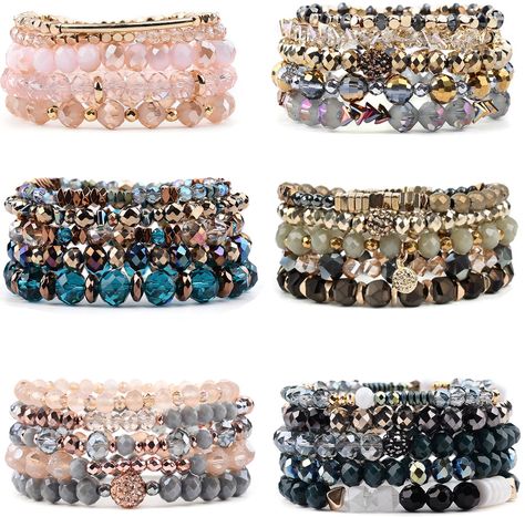 PRICES MAY VARY. Bohemian Bracelets Set-An order includes 6 sets of Boho beaded bracelets,these bohemian bracelets have a variety of designs and colors. A variety of charms adding a touch of bright color to the bracelet. You can wear these boho bracelets together, or wear them individually or in any combination according to your preference. Stacking Bracelets - The Stretchy Stackable Bangle Bracelet Set Made of High Quality Environmental Material, Feature Multiple Layers of Beautiful Metal Objec Cheap Bohemian Friendship Bracelets With Spacer Beads, Cheap Trendy Bracelets With Faceted Beads, Affordable Themed Beaded Bracelets As Gifts, Bracelet Set Crystal, Stretchy Beaded Bracelet Lovepray Jewelry, Cheap Bohemian Beaded Friendship Bracelets, Affordable Bohemian Bracelets For Birthday, Cheap Bohemian Beaded Bracelets For Weddings, Cheap Bohemian Charm Bracelets