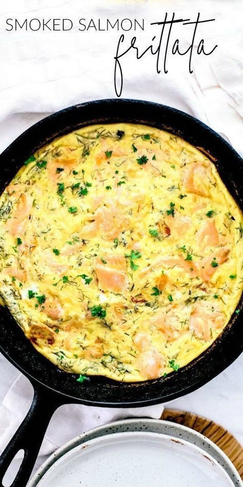 This fluffy smoked salmon frittata recipe brings the elements of the lox bagel to your eggs for a fabulous breakfast, brunch, lunch, or breakfast for dinner. // Killing Thyme // #pescetarian breakfast / pescatarian / Healthy breakfast / #killingthyme #frittata #salmon #smokedsalmon #breakfast #lent #fish #seafood #salmon Lox Recipe, Salmon Frittata, Lox Bagel, Smoked Salmon Frittata, Salmon Healthy, Healthy Frittata, Lox And Bagels, Breakfast Easy, Frittata Recipe