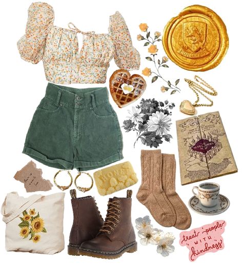 Sunny Aesthetic Clothes, Flowery Outfits Aesthetic, Casual Hufflepuff Outfit, Ms Honey Aesthetic Outfits, Sunflower Outfit Ideas, Sunflower Inspired Outfit, Sunflower Aesthetic Outfit, Sunshine Outfit Aesthetic, Sunshine Aesthetic Outfit