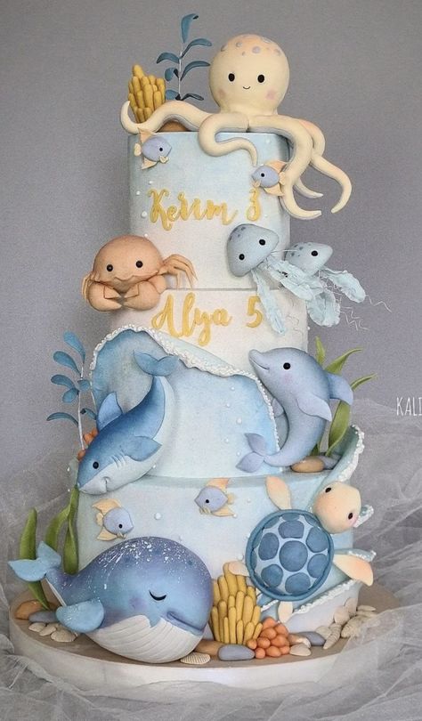 Under The Sea Fondant Cake, Sea Animal Cake Ocean Themes, Sea Life Birthday Cake, Aquarium Birthday Cake, Under The Sea Baby Shower Cake, Sea Creature Cake, Sea Animal Cake, Sea Animals Cake, Sea Theme Cake