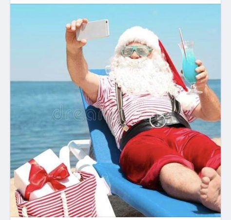 Santa On Vacation, Santa Vacation, Santa At The Beach, Christmas Beach Photos, Beard Competition, Coca Cola Santa Claus, Merry Birthday, Tropical Santa, Surfing Santa