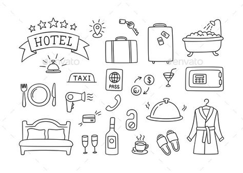 Hotel Doodle, Bullet Journal Vacation, Artistic Doodles, Hotel Illustration, Hotel Drawing, Hotel Advertisement, Pencil Drawing Images, Front Page Design, Note Doodles