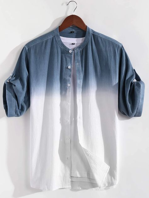 Ombre Shirts For Men, Ombre Shirt, Denim Shirt Men, Roll Up Sleeves, Denim Shirt, Shirt Sleeves, Denim Button Up, Mens Tees, Half Sleeves