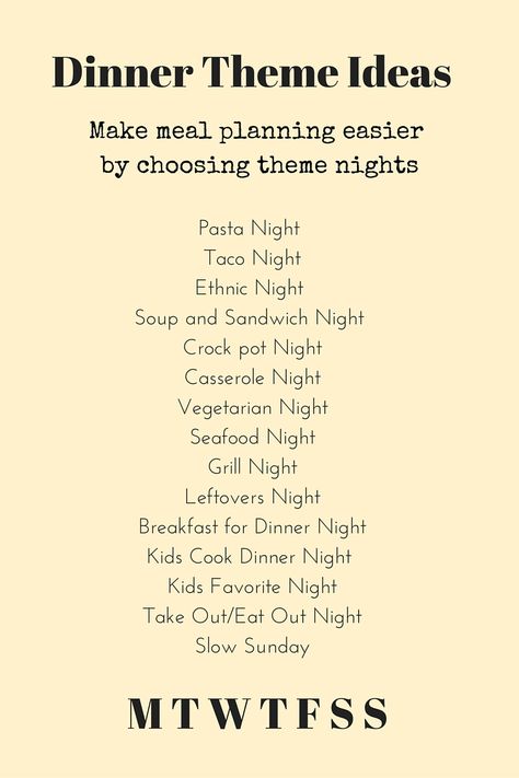 Dinner Party Theme Ideas, Dinner Theme Ideas, Themed Dinners Ideas, Themed Meals, Dinner Planning, Theme Nights, Meal Planning Menus, Themed Dinner, Family Meal Planning