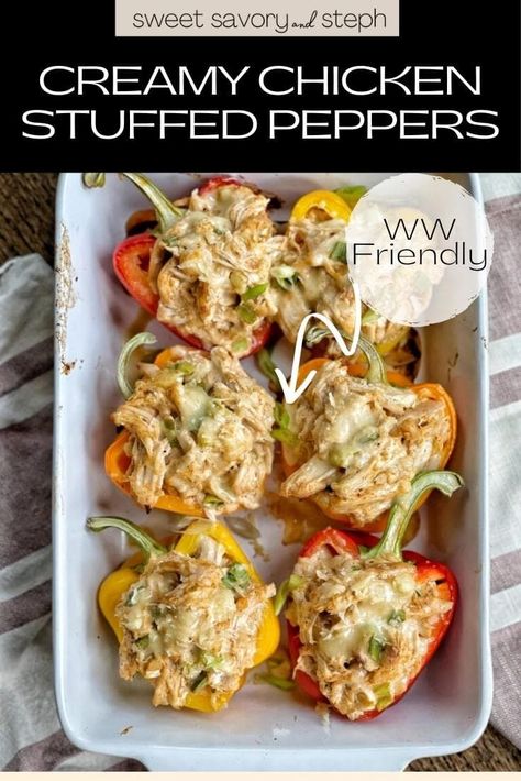 Creamy Chicken Stuffed Peppers, Pepper Dishes, Ww Dinner, Stuffed Vegetables, Fancy Breakfast, Bell Pepper Recipes, Shredded Chicken Recipes, Low Carb Meal, Chicken Stuffed