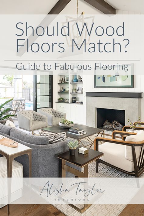 Should Wood Floors Match? Guide to Fabulous Flooring with Alisha Taylor Interiors Mixed Hardwood Floors In Different Rooms, Different Hardwood Floors In House, Different Colored Wood Floors In Home, Contrasting Floors Between Rooms, Mismatched Flooring Woods, Homes With Different Flooring In Each Room, Blending Two Different Wood Floors, Wood Floors Throughout House, Two Wood Floors Next To Each Other