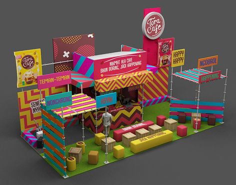 Proposed 10x5m Booth Design for Toracafe at Jakcloth 2018. Fishing Booth, Kiosk Branding, Pink Retro Wallpaper, Booth Design Exhibition, Creative Booths, Game Booth, Event Booth Design, Stand Feria, Festival Booth