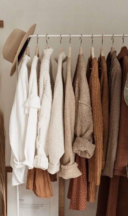 Fall Trend Outfits, Fall Clothing Photoshoot, Soft Autumn Aesthetic Outfit, Beige Clothing Aesthetic, Fall Boho Aesthetic, Neutral Cozy Aesthetic, Aesthetic Pictures Of Clothes, Sweater Display Boutique, Fall Wardrobe Aesthetic