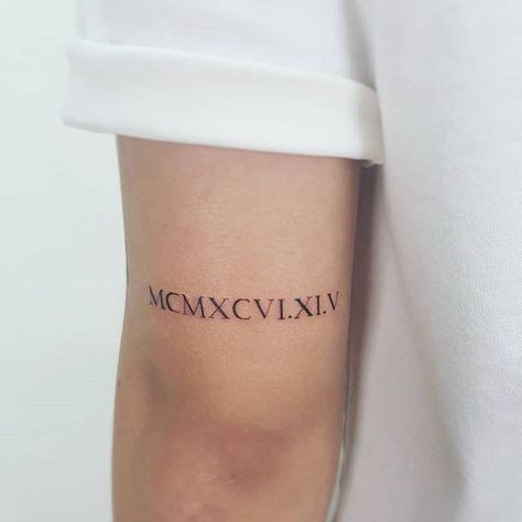 Roman Numeral Tattoo Arm, Tattoo Above Elbow, Roman Numbers Tattoo, Above Elbow Tattoo, Leg Tattoos Small, Tatuagem Masculina Pequena, Simple Tattoos For Guys, Roman Numeral Tattoos, Wrist Tattoos For Guys