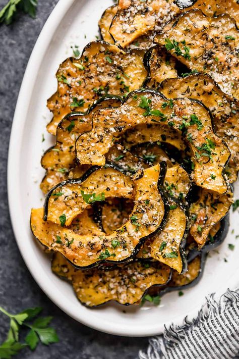 This Roasted Acorn Squash Recipe is unlike any other side dish you'll find. We think it's the best (and easiest) way to prepare acorn squash for your dinner table, holiday menu, and fun foodie gatherings. Made with fresh herbs, Parmesan cheese, and melted butter. Parmesan Roasted Acorn Squash, Parmesan Herb Roasted Acorn Squash, Fresh Fall Appetizers, Roasted Squash Thanksgiving, Healthy Holiday Dinner Recipes, Acorn Recipes Squash, Delicada Squash Recipes, Acorn Squash With Stuffing, How To Bake Acorn Squash