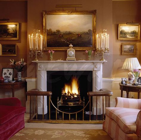 Real glow & warmth of a fire burning; candles lit on the beautiful regency style mantle piece; a club fender invitation to come close... Club Fender, Camp Plans, Edwardian Living Room, Regency Fireplace, Traditional Fireplaces, Style Mantle, Drawing Rooms, Townhouse Interior, English Country Decor