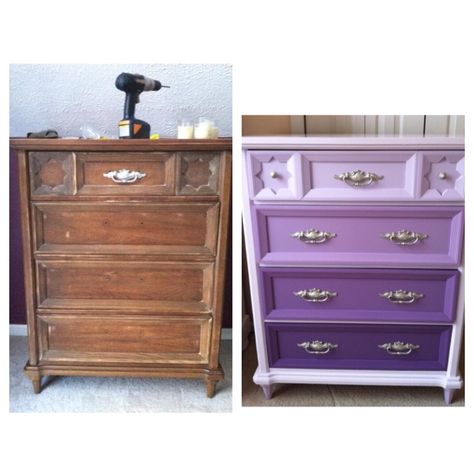 Purple Ombre dresser that I did for my little girls room. Ombre Painted Furniture, Small Kids Room Ideas, Diy Dressers, Room Ideas For Girls, Girls Room Paint, Kids Room Ideas, Small Kids Room, Furniture Remodeling, Beauty Room Decor