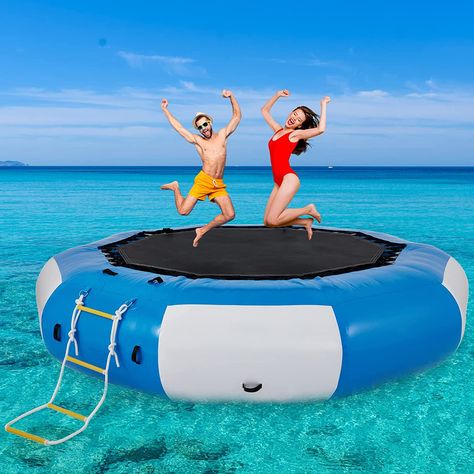 Water Bouncer/Swim Platform:The water trampoline works well as a swim platform or fishing platform; also, you can bounce or lounge on it and have some fun with your families. Bouncing Diameters: 3.1m/10ft. Height after inflation : 60cm/23.6in Lazy Activities, Fishing Platform, Lake Toys, Water Trampoline, Inflatable Bouncers, Lake Decor, Healthy Exercise, Bungee Cord, Toys For Kids