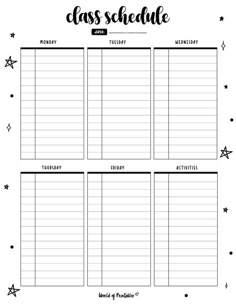 Daily Class Schedule Template, Class Record Template Aesthetic, College Class Schedule Template, College Schedule Template, School Schedule Templates, Class List Template, Class Schedule Printable, Class Schedule College, Homeschool Planning Printables