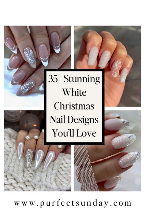 Snowflake Christmas Nails Acrylic, Snowflakes Acrylic Nails, Classy Snowflake Nails, Holiday Snowflake Nails, White Icy Nails, Silver And White Winter Nails, Textured Christmas Nails, Icy Glitter Nails, French Manicure With Snowflake Design