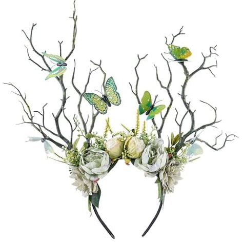 Ren Faire Headpiece, Antler Tree, Antler Crown, Antler Flower, Elf Crown, Magical Fairies, Fair Outfit, Festival Atmosphere, Smelling Flowers