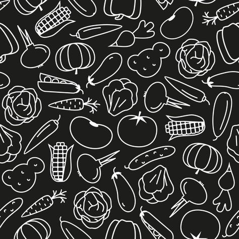 vegetable pattern line style on black background Food Texture Background, Vegetable Background, Bbq Vegetables, Food Texture, Dream Wedding Decorations, Food Patterns, Food Backgrounds, Maize, Food Poster