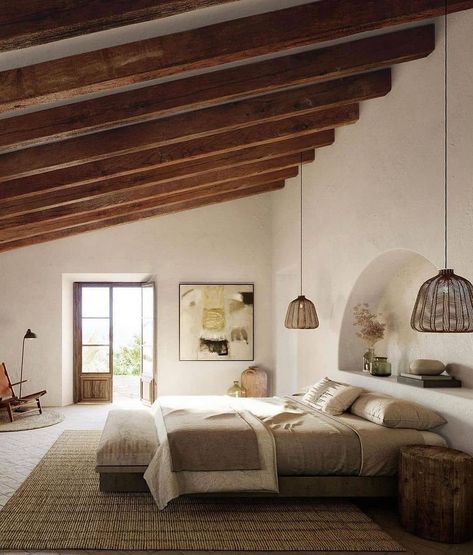 Spanish Villa Interior, Spanish Bedroom, Spanish Interior Design, Mediterranean Bedroom, Spanish Interior, Spanish Style Home, Serene Bedroom, Style Deco, Modern Bedroom