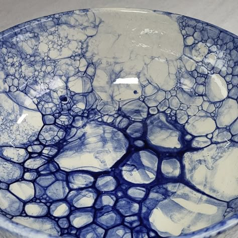 A beautiful large Spanish hand-painted serving bowl with a vibrant design. It has a white base layer and a bubble pattern in a blue colour and a clear glaze. Measurements: 31 cm across and 9 cm in height. Price: £50 (including UK delivery) Ideal as a wedding, anniversary or Birthday gift. Matching jugs and a smaller bowl also available. Please note: All of our hand painted pottery is unique so the pattern may be different to the photos. No two items are the same. If you would like to see... Bubble Glazing Pottery, Bubble Glaze Pottery, Bubble Glazing, Ap Ceramics, Bubble Pattern, Bubble Painting, Painted Pottery, Hand Painted Pottery, Glazes For Pottery