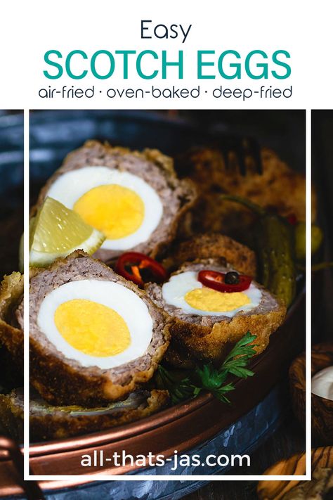 Scotch Eggs Air Fryer, Air Fryer Scotch Eggs, Scotch Eggs Baked, Baked Scotch Eggs, Scotch Eggs Recipe, Gf Meals, Sausage Wrap, Pork Breakfast Sausage, Sausage Meat