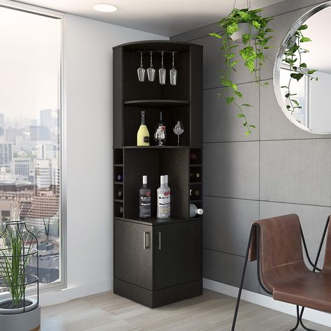 Small Corner Cabinet Ideas, Mini Bar Ideas Small Spaces, Corner Home Bar, Wine Cabinet Design, Seattle Bars, Corner Bar Cabinet, Wine Cart, Coin Bar, Corner Bar