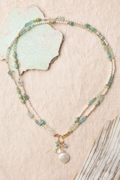 Lariat Necklace Beaded, Natural Beaded Necklace, Pearl And Gemstone Necklace, Gold Beads Designs, Diy Necklaces, Amazonite Necklace, Diy Jewelry Necklace, Designer Handmade Jewellery, Trending Necklaces