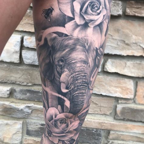 Elephant Rose Tattoo, Elephant And Rose Tattoo, Elephant Tattoo Sleeve, Rain Tattoo, Tattoo Elephant, Empire Tattoo, Tattoo 2023, Tattoo Sleeve Ideas, Rose Tattoo Sleeve