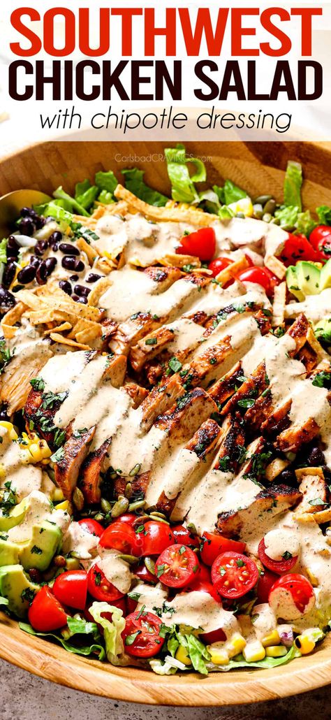 Southwest Salad Recipe, Southwestern Salad, Chipotle Ranch Dressing, Chipotle Dressing, Southwest Chicken Salad, Southwest Salad, Southwestern Chicken, Chili Lime Chicken, Chipotle Ranch