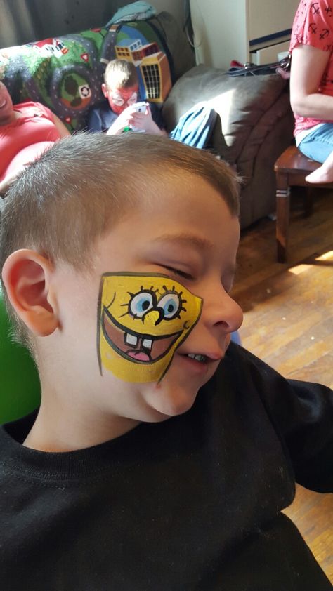 Spongebob face painting Spongebob Face Paint, Spongebob Face, Spongebob Faces, Paint Face, سبونج بوب, Face Painting Easy, Kids Face Paint, Face Paintings, Simple Face