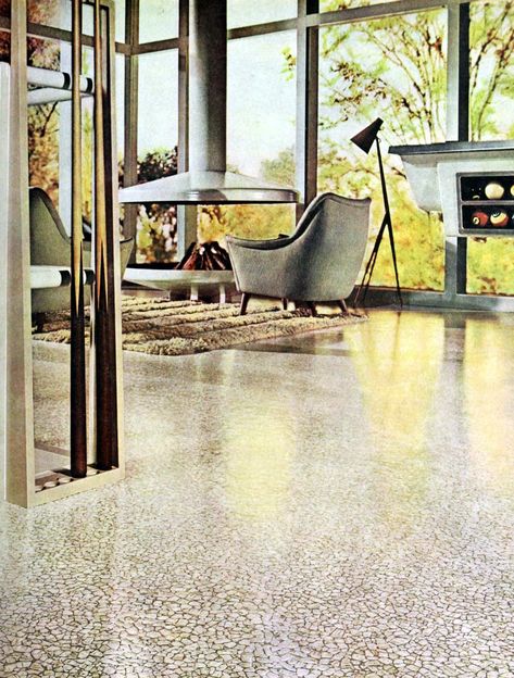 See why people loved these elegant & affordable linoleum floors and vinyl flooring from the 1960s 28 Living Room Vinyl Floor, Marmoleum Floors Living Room, Cool Linoleum Flooring, Modern Linoleum Flooring Living Room, Retro Linoleum Flooring, Kitchen Linoleum Floors Ideas, Mid Century Vinyl Flooring, Luxury Vinyl Sheet Flooring Kitchen, Lanolium Floors Kitchen Ideas Modern