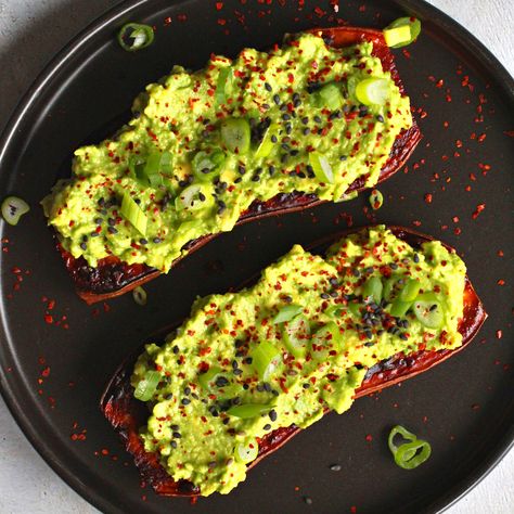 Sweet Potato With Avocado, Sweet Potato Avocado Recipes, Sweet Potato Avocado Toast, Eoe Recipes, Sweet Potato Avocado, Potato Avocado, Aip Breakfast, Plant Based Meal Planning, Grilled Sweet Potatoes