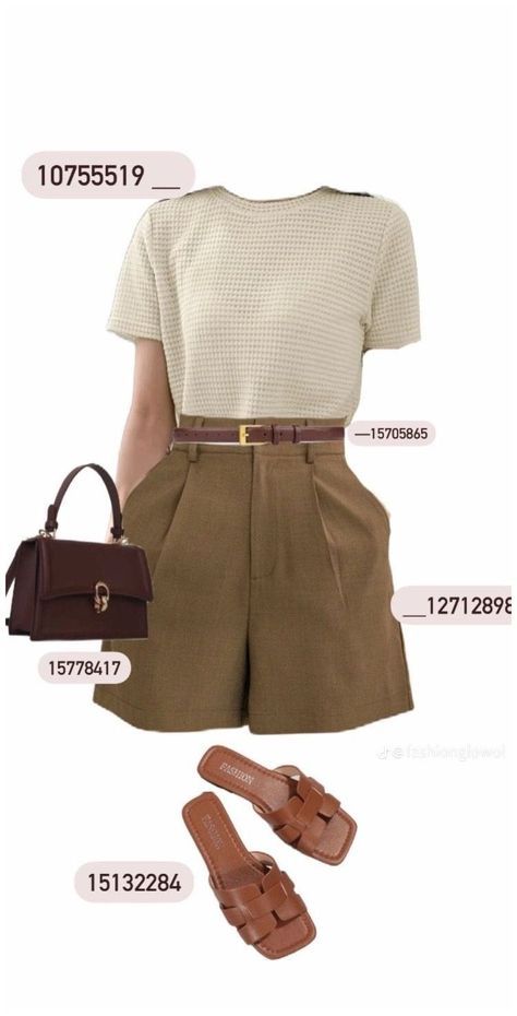 Casual Chic Outfits, Easy Chic, Corporate Outfits, Shein Outfits, Everyday Fashion Outfits, Elegante Casual, Casual Day Outfits, Brown Shorts, Casual Chic Outfit