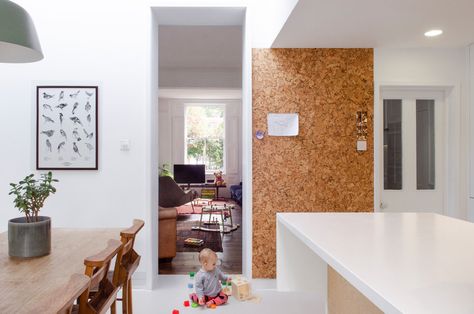 Kitchen Cork Board Ideas, Cork Wall Ideas, Kitchen London, Boho Style Kitchen, Cork Wall Tiles, Cork Board Wall, London Kitchen, Cork Wall, Home Stairs Design