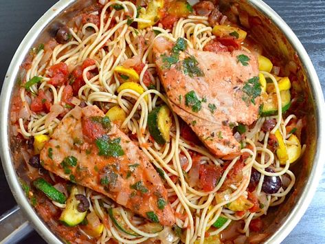 Spicy Seafood Pasta, Mediterranean Tuna, Steak Pasta, Tuna Steak, Fresh Tuna, Budget Bytes, Tuna Pasta, Tuna Steaks, Weekday Meals