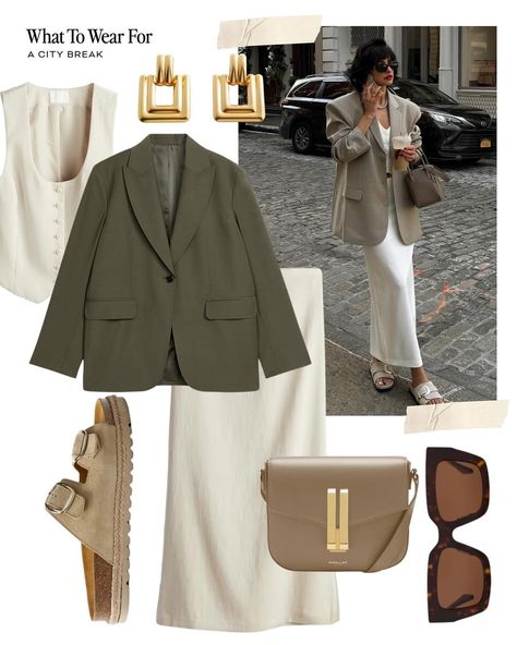 Shopping • Instagram Khaki Blazer Outfit Women, Skirts For Spring, Khakis Outfit, Ny Outfits, Column Skirt, Corporate Outfits, Blazer Outfit, Save For Later, Professional Fashion