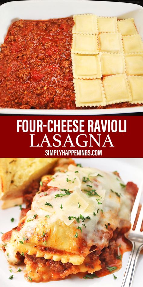 Cheese Ravioli Lasagna, Four Cheese Ravioli, Ravioli Lasagna, Ravioli Pasta, Easy Lasagna Recipe, Ravioli Recipe, Cheese Ravioli, Pasta Dinner Recipes, Dinner Recipes For Family