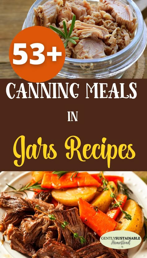 Why not make and preserve your own "fast food" this year? With these "53+ Canning Meals in Jars Recipes", you'll have great recipes at your fingertips to make and can meals in jars! How To Can Meals In A Jar, Pressure Canning Chicken Pot Pie Filling, Canning Turkey Soup Recipes, Canning Soups And Stews, Canning Meals In A Jar Recipes, Canning Bread In Jars, Meals In A Jar Recipes Just Add Water, Canned Meals In A Jar, Dehydrating Meals