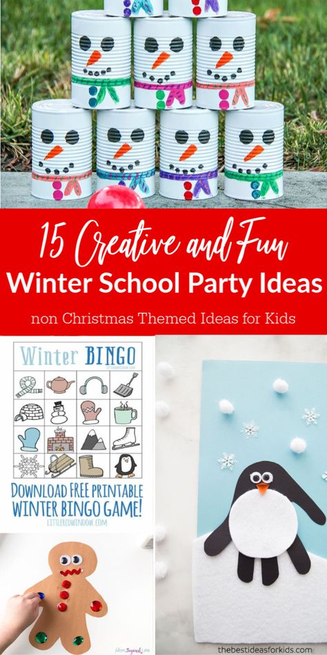 Check out these winter class party ideas that are not Christmas themed. Snowflakes, snowman, penguins and more. Fun party ideas for kids. #party #ideas #winter #non #christmas #holiday #forkids #printables #games #crafts Christmas Class Party Ideas Preschool, Winter Holiday Classroom Activities, Class Party Christmas Crafts, Class Party Crafts Christmas, Winter Holiday Classroom Party Ideas, Holiday Party Craft 1st Grade, Holiday Crafts For Kids Class Party, Class Holiday Party Ideas Kindergarten, Kindergarten Winter Games