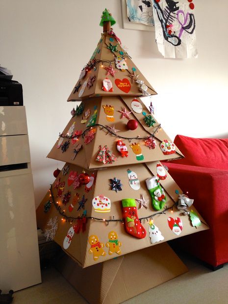 Makedo Cardboard Christmas Tree: 2018 UPDATE: 11 Steps (with Pictures) Christmas Tree Ideas For Kids, Recycled Christmas Decorations, Recycled Christmas Tree, Cardboard Construction, Cardboard Christmas Tree, Cardboard Christmas, Christmas Tree Template, Creative Christmas Trees, Christmas Tree Decorations Diy