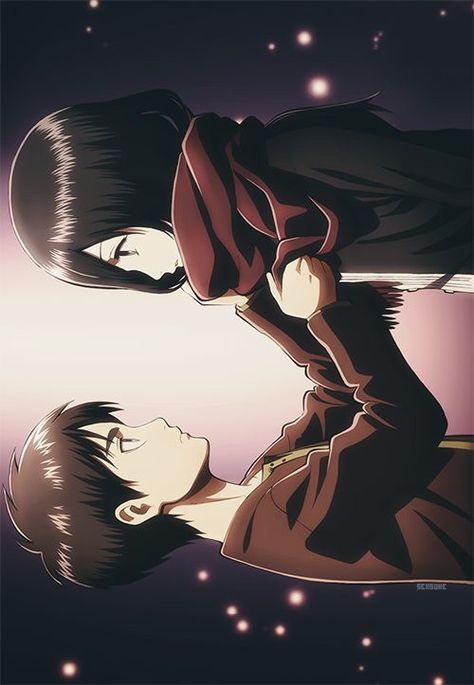 eren and mikasa Eren Yeager And Mikasa Ackerman, Mikasa Ackerman Scarf, Mikasa Fanart, Mikasa X Eren, Eren Aot, Attack On Titan Aesthetic, Eren X Mikasa, Titans Anime, Eren And Mikasa