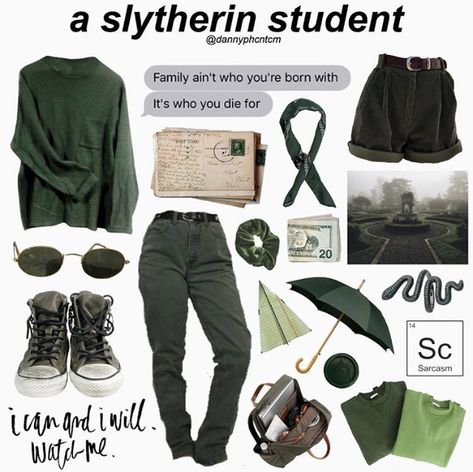 Slytherin Clothes, Slytherin Outfit, Slytherin Fashion, Citate Harry Potter, Stile Harry Potter, Hogwarts Outfits, Look Grunge, Slytherin Pride, Mode Grunge