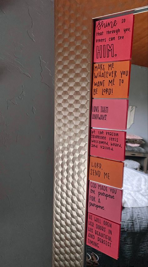 Sticky Notes Around Mirror, Scriptures To Put On Mirror, Mirror Sticky Notes Christian, Summer Aesthetic Christian, Motivational Quotes On Sticky Notes, Bible Study Projects, Bible Study Index Cards, Bible Verse On Sticky Notes, Sticky Note Mirror Christian